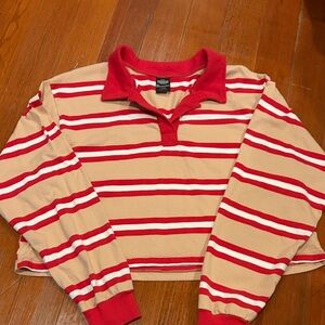 Striped Red and Tan Long Sleeve Crop Top